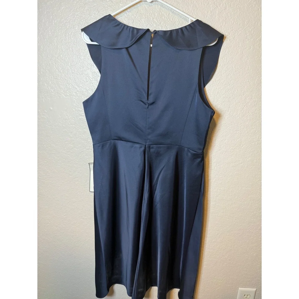 J.Crew Navy Blue Ruffle Neck Sleeveless Sheath Dress Career Party Cocktail - Picture 2 of 4